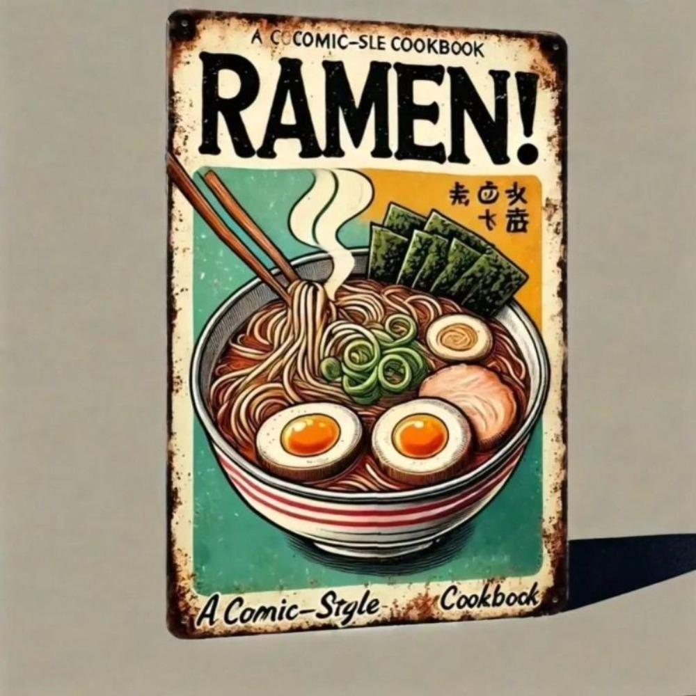 Metal Wall Art Poster, Retro Ramen Poster, Japanese Kitchen Decor for Restaurant