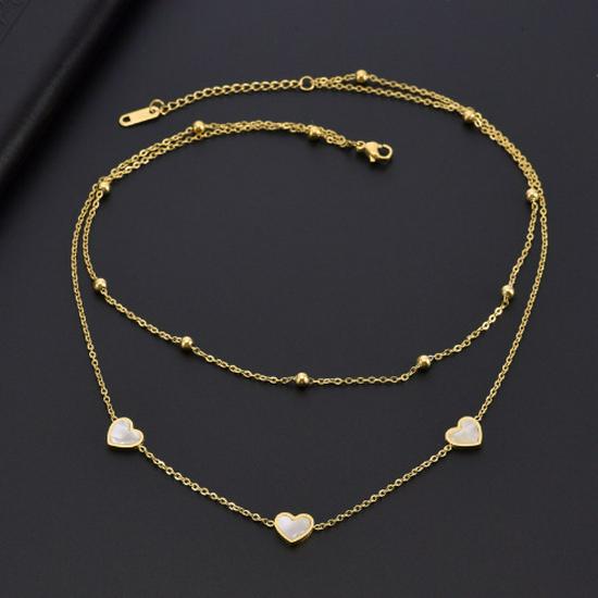European Retro 18K Gold Stainless Steel Double Layer Star & Heart Anklet, Fashion Titanium Non-Fading Design