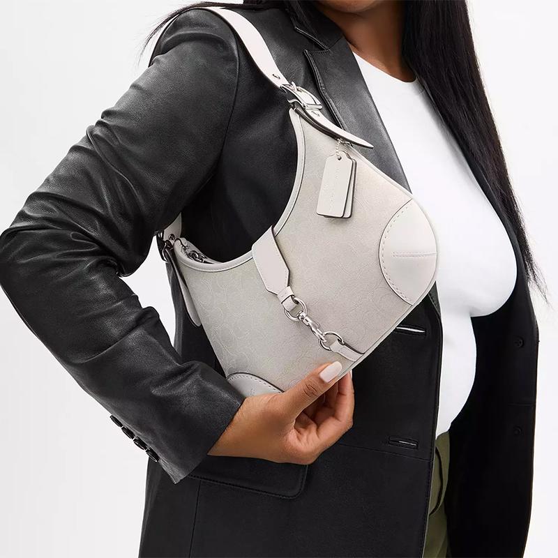 Coach Hamptons 26 Handbag With Silver Metal Accents Recycled Polyester Women Handbags White CBF16-LHY27