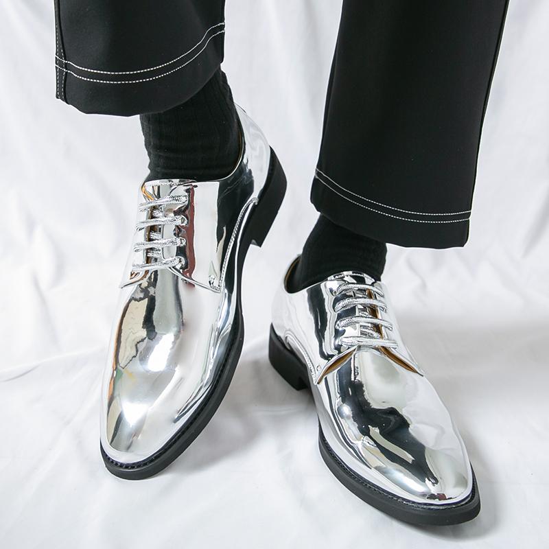 Men Gold Dress Oxford Leather Silver Business Shoes Tuxedo Wedding Blazers Saddle Dance Shoes Large Size