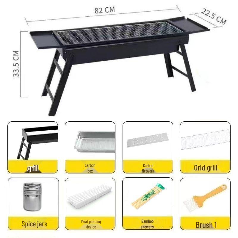 Portable Folding Outdoor Barbecue Grill for Skewers and Camping, with Charcoal-Fueled Thickened Full Set.