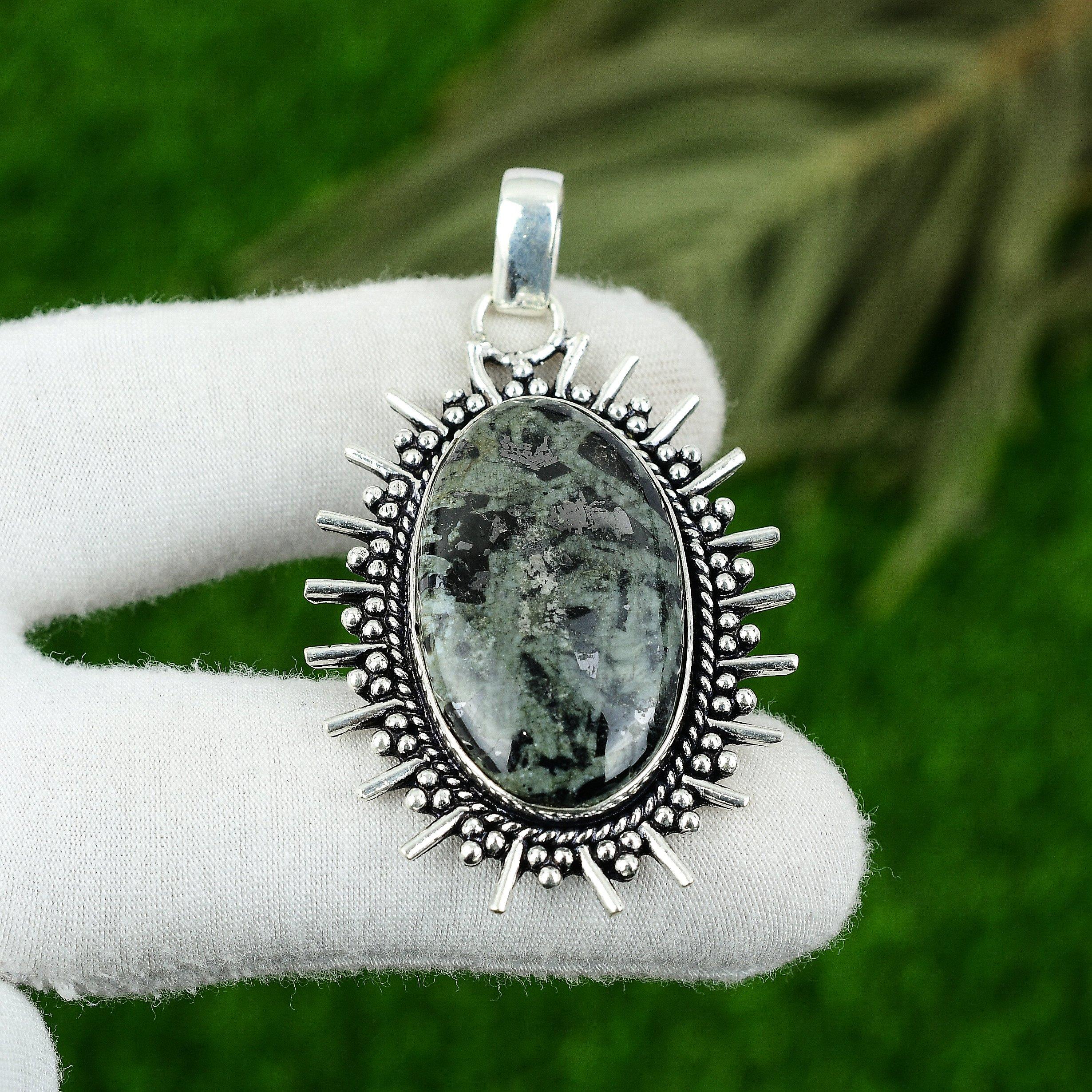 

Oval Natural Star Galaxy Bezel Mother Birthday Boho Pendant 925 Sterling Silver