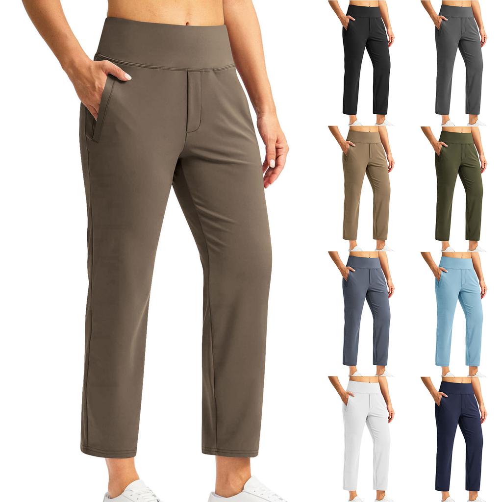 Women Fashion Pocket Yoga Casual Pants Solid Color Stretch Athletic Trousers High Waist Comfortable Fit Lightweight Fabric