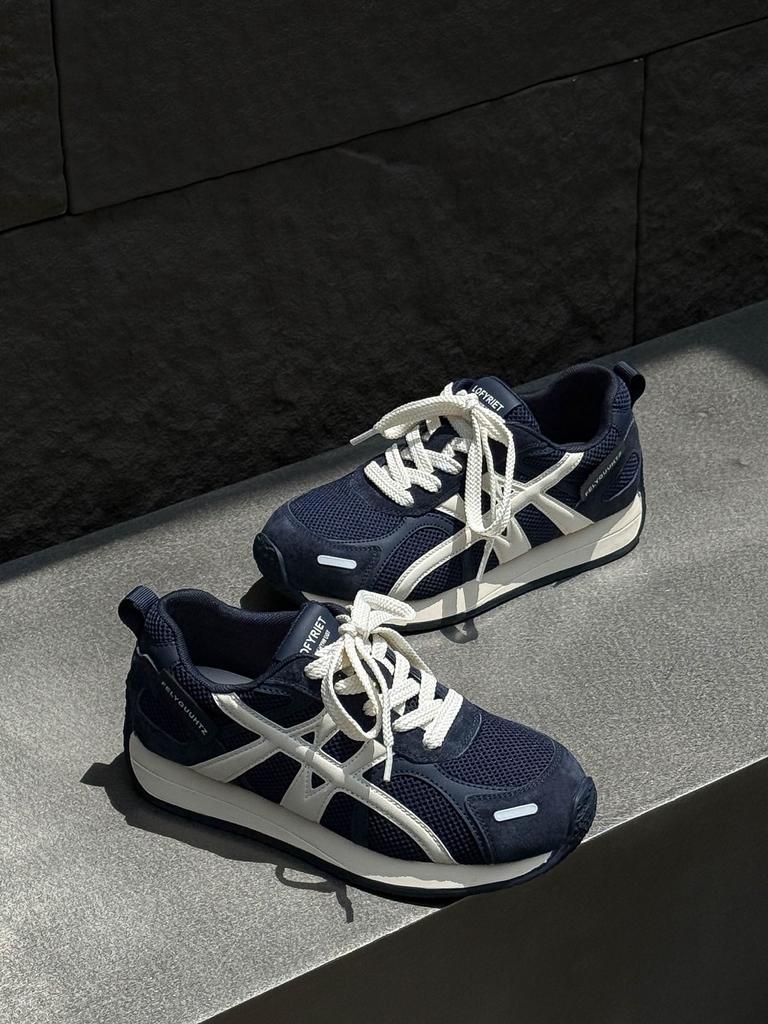 Leather mesh breathable thick-soled color matching dad shoes women's 2025 autumn models lightweight casual sports running shoes German training shoes