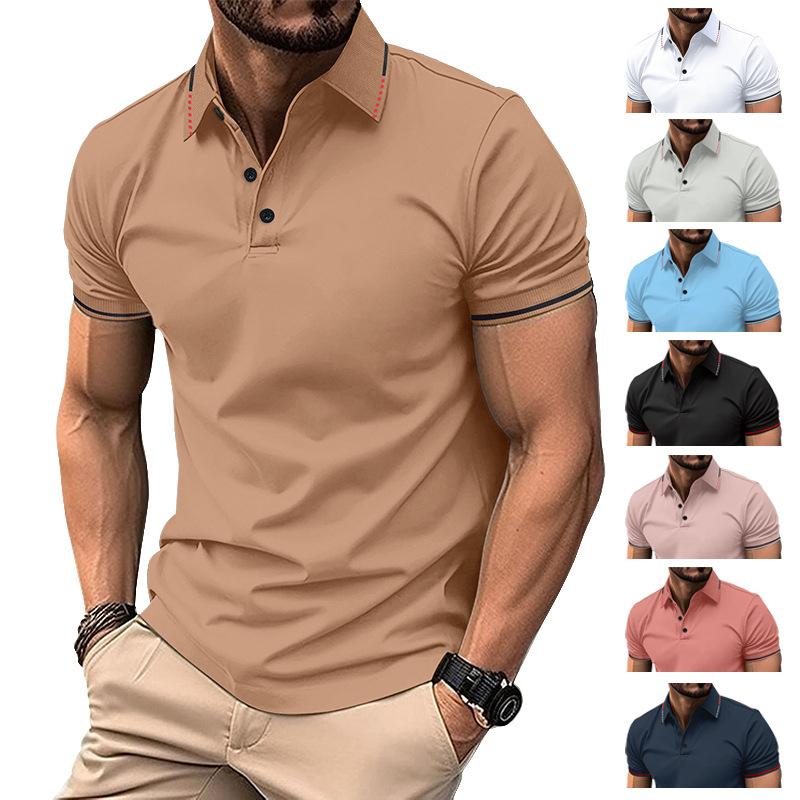 Nová pánská ležérní POLO košile s žebrovaným límcem, módními knoflíky, business, jednobarevná, všestranná trička