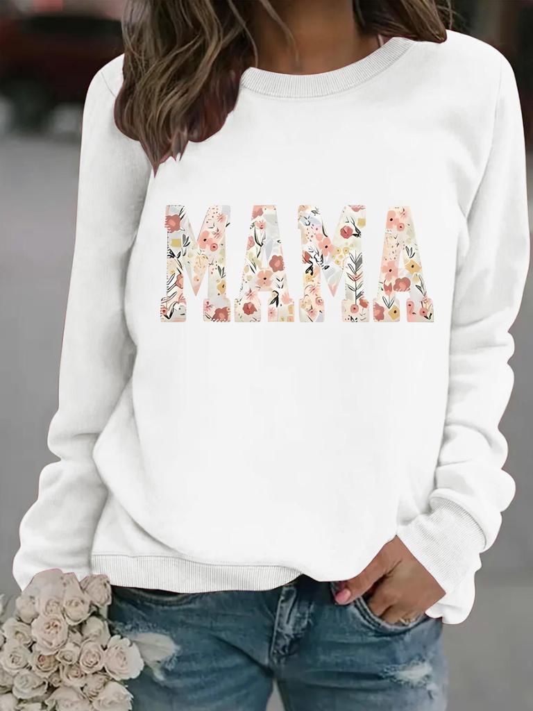 Cross-Border Autumn/Winter Women's Long-Sleeve Round Neck 'MAMA' Print Pullover Hoodie