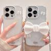 3D Glitter Bow Back Clip Phone Case for IPhone 16 Pro Crossbody Chain Strap for Apple 15 Diamond X