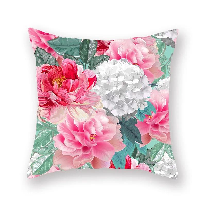 Car Living Room Sofa Cushion Cover Pink Botanical Flower Print Pattern Luxury Home Decor Pillow Cover