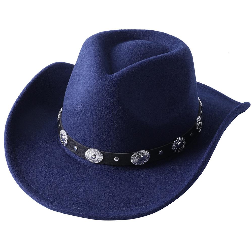 Dark purple Cowboy Hat New Jazz Knight hat cowboy hat monochrome felt hat men's and women's large brim outdoor hat