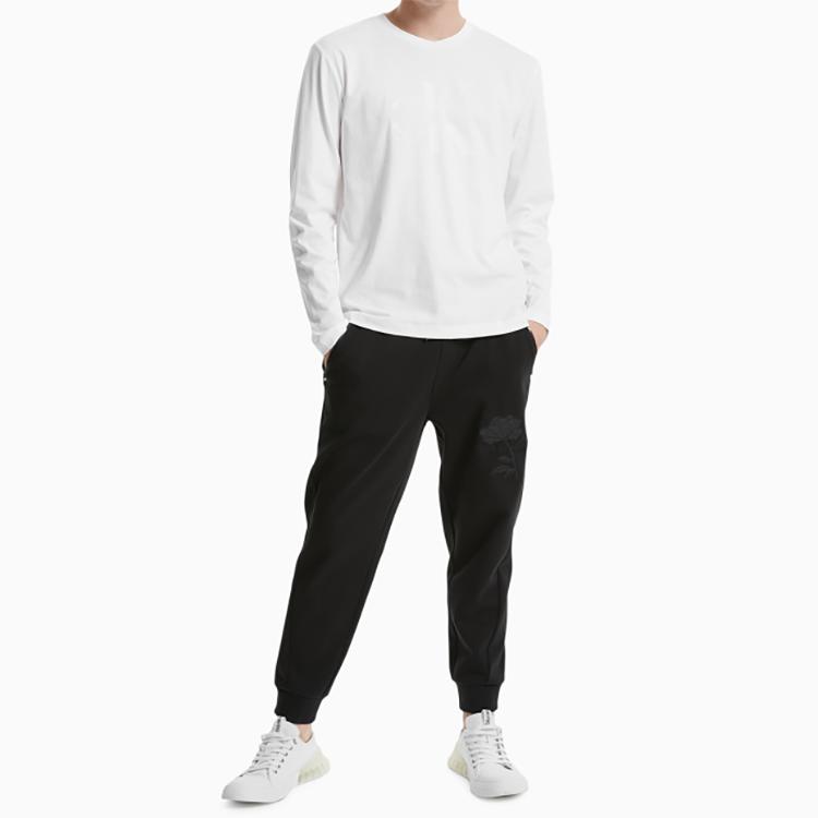Calvin Klein Cotton Crew Neck Long Sleeve T-Shirt With Logo Pattern Men Tops White J319613-YAF