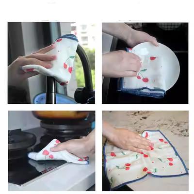 3pcs Household Rags Scouring Pads Thickened Dishcloths Lazy Kitchen Rags Are Easy To Clean Dishes
