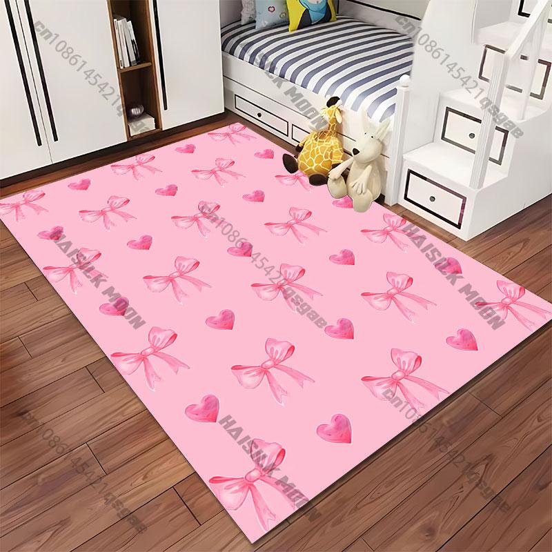 Pink bows and hearts pattern carpet Yoga living room room decor children's crawling mat doormat area rug games mat