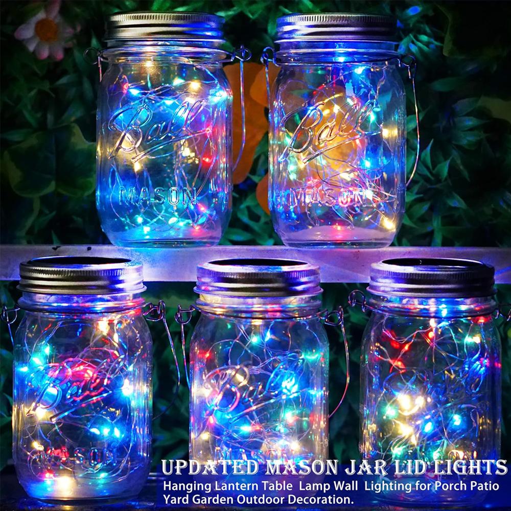 Solar Mason Jar Lid Light 20 Leds Fairy String Lights with Handles for Garden Hanging Lantern Patio Wedding Party (No Jar)