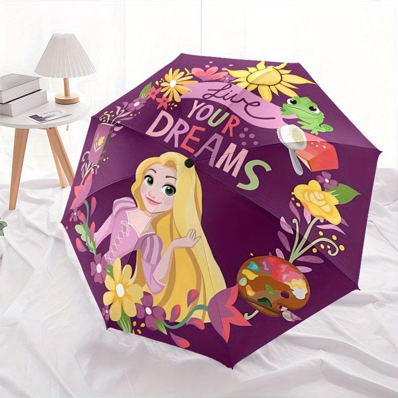 

1pc Live Your Dreams Whimsical Journey with Rapunzel Automatic 3-Fold Umbrella Design, Cute Cartoon Pattern, Portable Outdoor Umbrella, Perf