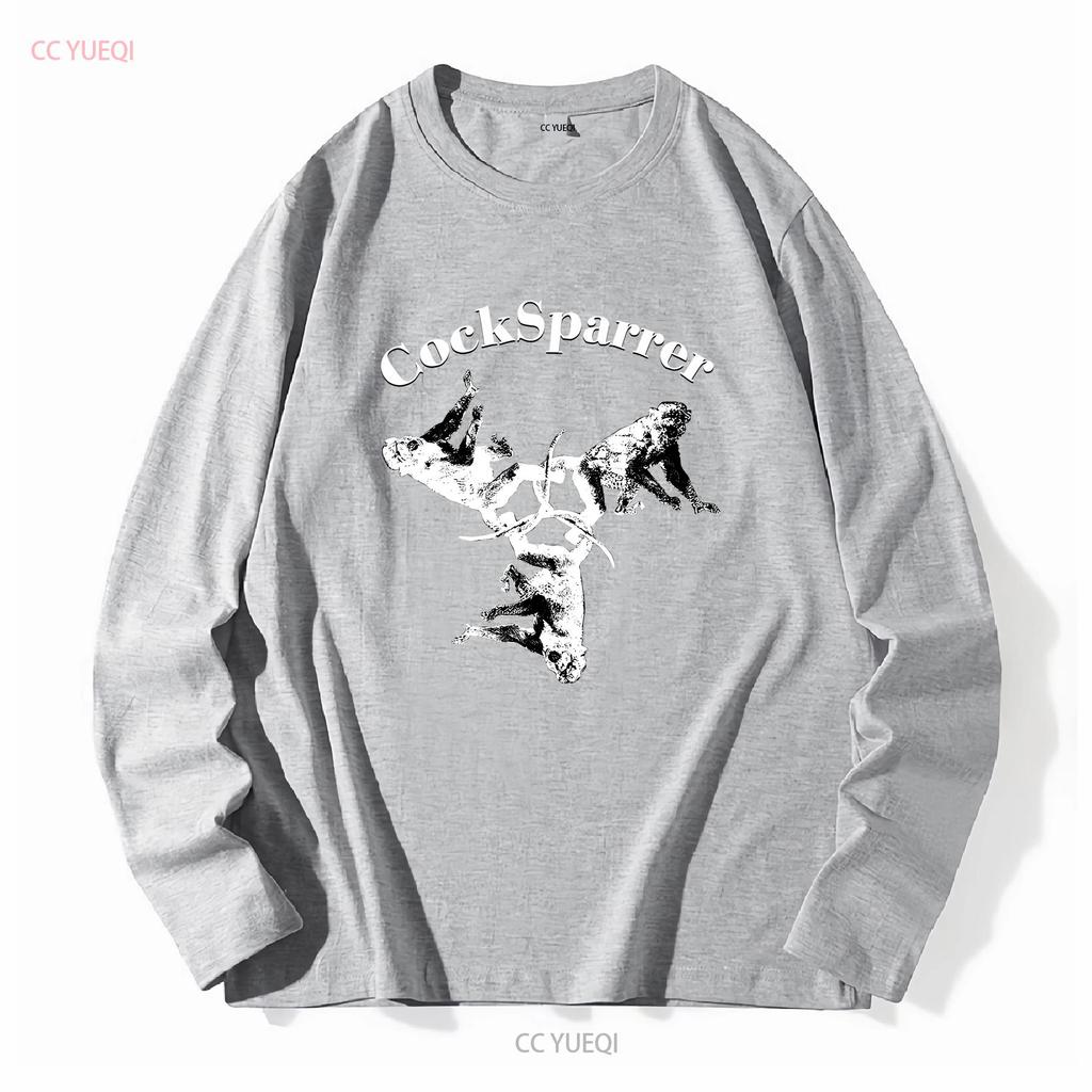 COCK SPARRER ZWEI AFFEN NEUES SCHWARZES T-SHIRT lang- oder kurzärmlig Vintage Gewaschene Streetwear Atmungsaktiv Leicht dehnbar Unisex