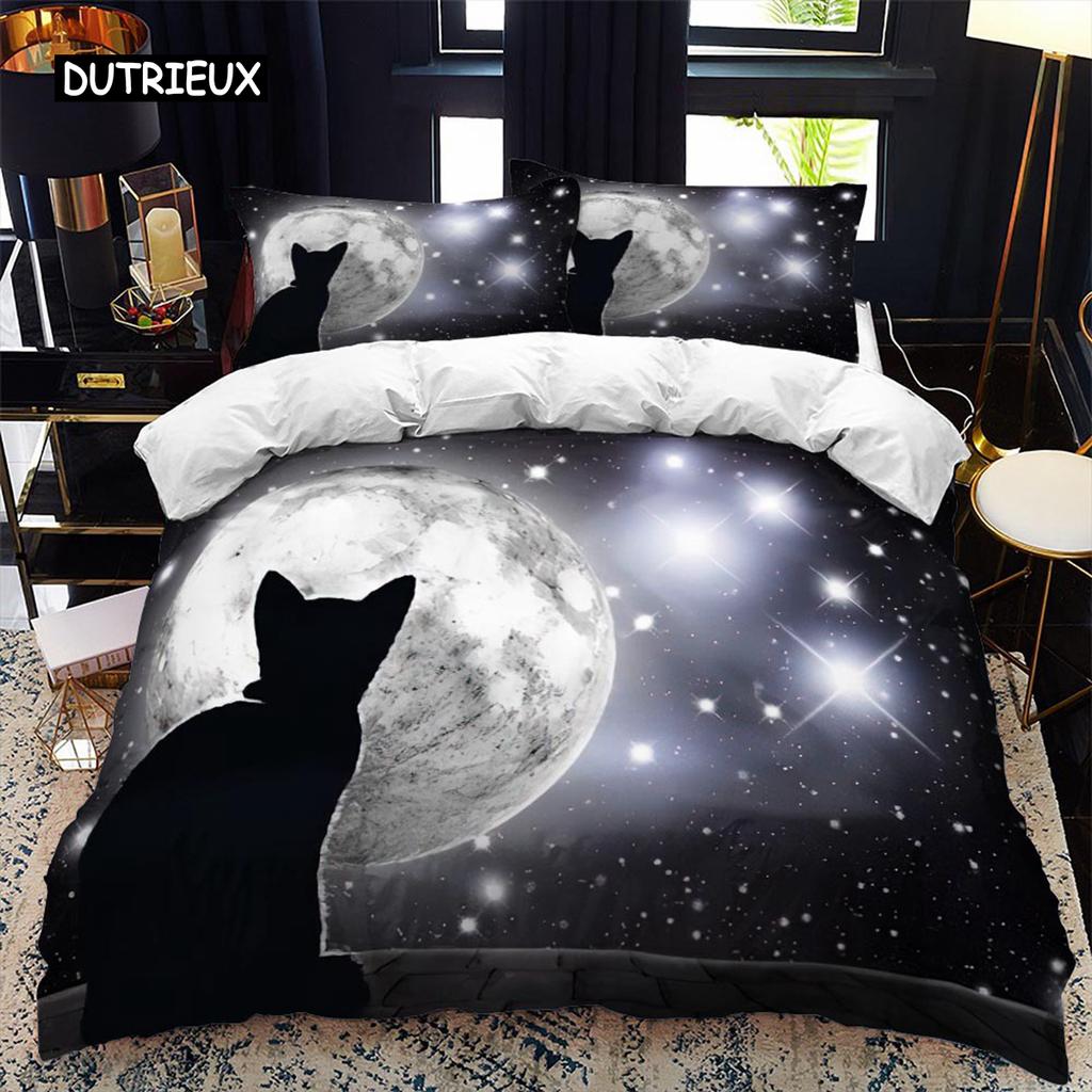 Tier Silhouette Bettbezug Set Heulen unter dem Mond Tier Thema Bettdeckenbezug für Kinder Jungen Mikrofaser King Twin Bettwäsche Set