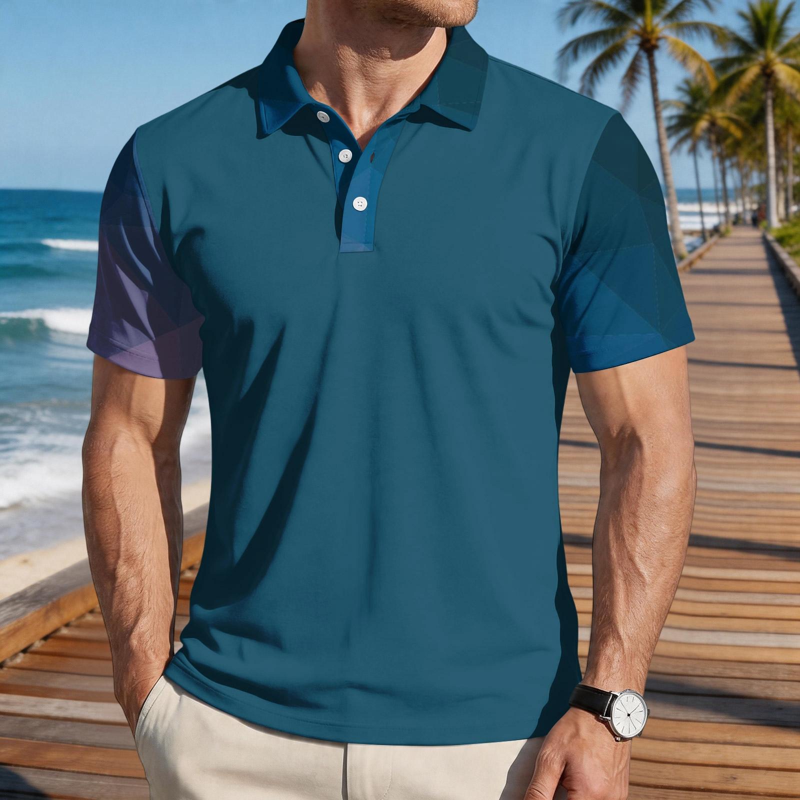 

Men s Loose Fit Casual Polo Shirt Camouflage Pattern Color Block Short Sleeve Button Collar Top for Everyday Wear XXXXL циан