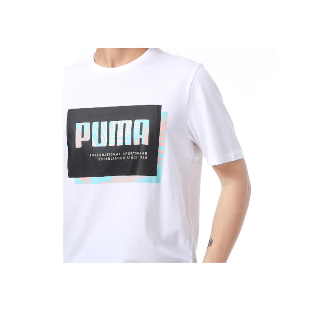 Puma Color Block Logo Printed Sports Round Neck Short Sleeve T-Shirt Men Tops White 845864-52