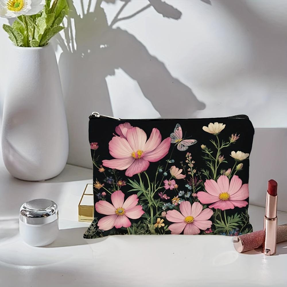 A Floral Patterned Makeup Bag- Multifunctional Zipper Pouch, Jewelry Storage Bag, Perfect Travel Zipper Small Storage Bag.