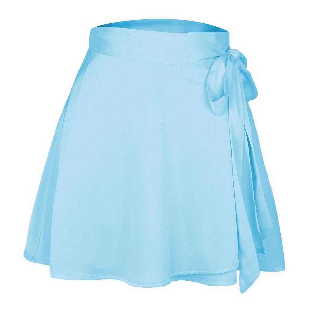 Einfarbiger Rock mit hoher Taille, modischer, einteiliger Schnür-Kurzrock, Chiffon-Satin-umwickelter Minirock