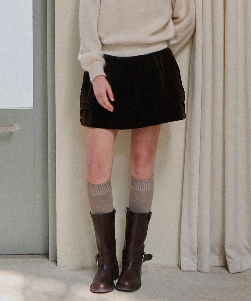 Slow Lolly Velvet Banding Frill Skirt_2 Colors