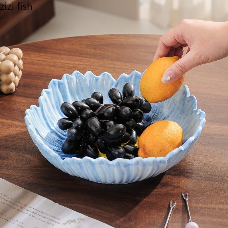 Flower Shaped Ceramic Fruit Plate Dessert Plate Salad Bowl Decorative Plates Candy Dish Snack Bowl Dim Sum Dish Storage Tray