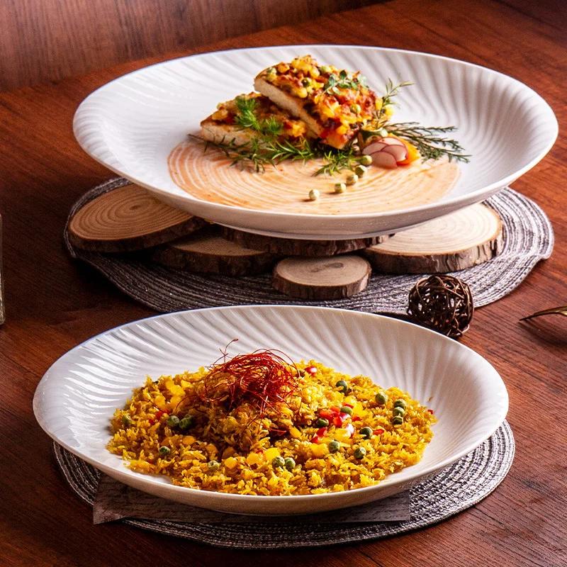 Binaural Plate Ceramic Japanese Dish Household Western Food Commercial Tableware, High-end Steak Plate Steamed Fish