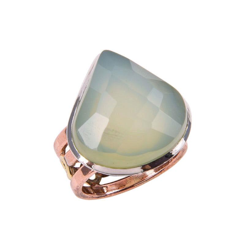 Natural Aqua Chalcedony Gemstone 925 Solid Sterling Silver TwoTone Ring S.6 u7H22