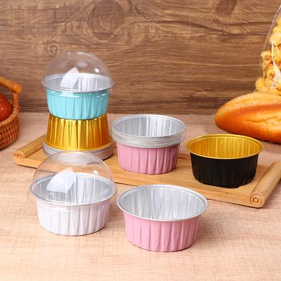 10 Peças/conjunto Copos de Sobremesa de Folha de Alumínio Com Tampas de Domo 125ML Copos de Assar Forminhas para Cupcake Muffin Copos de Pudim Para Casamento Aniversário