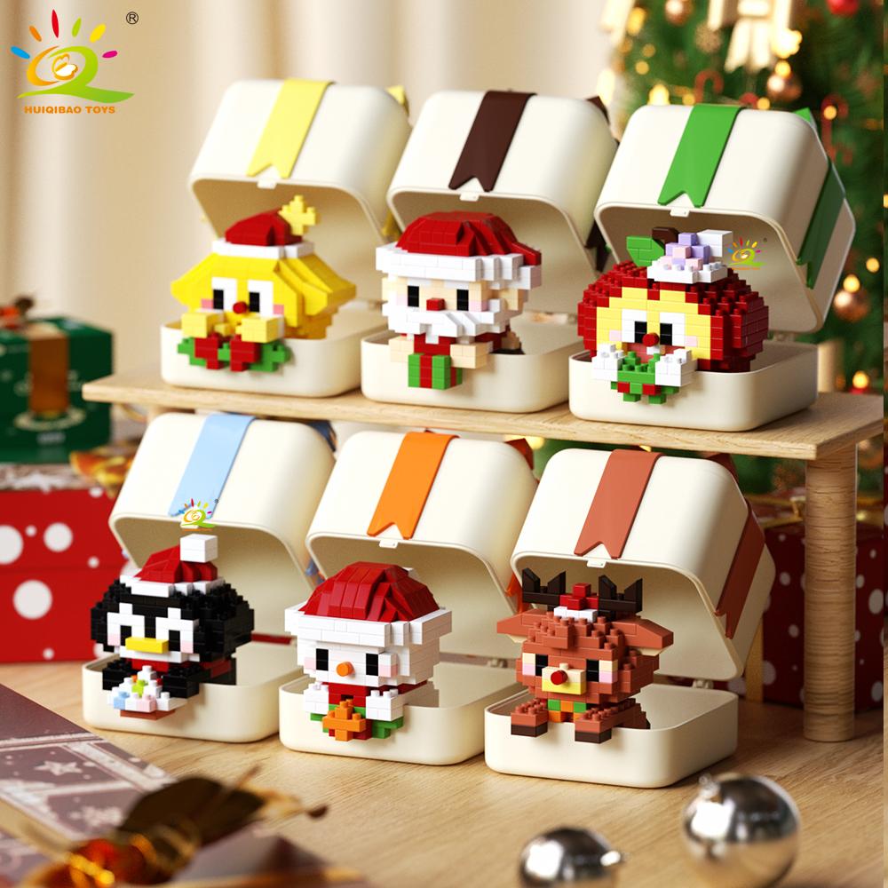 HUIQIBAO MOC Christmas Model Elk Deer Santa Claus Building Block City Snow House Xmas Tree Bricks Set Toy for Children Kids Gift