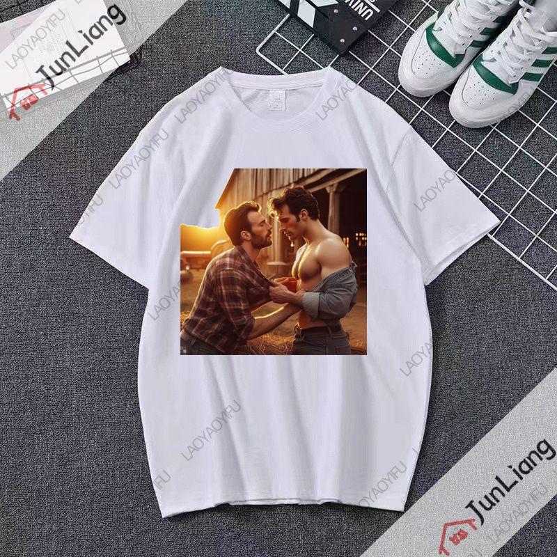 Henry Cavill and Chris Evans Shortsleeved Crewneck Tshirts Trendy Original Streetwear for Men from Harajuku