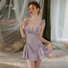 Women's Satin Lace Mesh Padded Flutter Sleeve Cami Sleep Dress with Robe Set