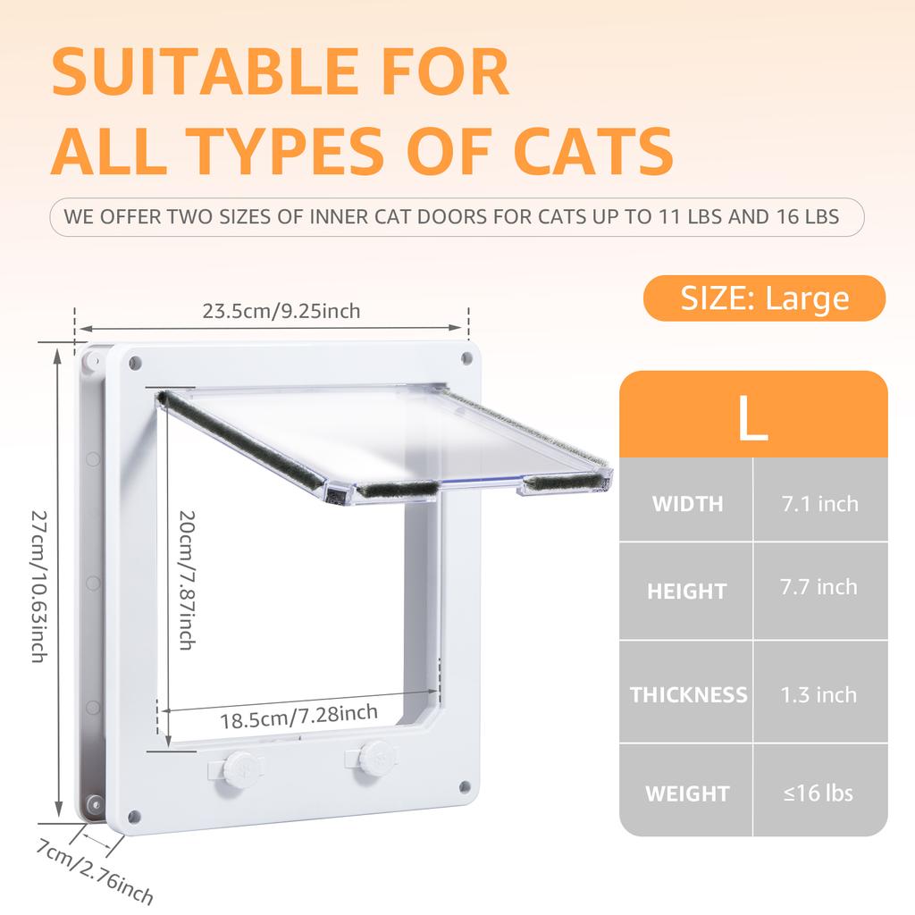 Upgraded Cat Flap Door with 4 Way Locking ABS Plastic Security Flap Door Pet Door for Cat Up to 16lbs for Interior Exterior Gate