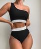 Women's Swimsuit Colorblock One Shoulder High Waist Sexy Bikini Set Brazilian Beachwear Bathing Suits