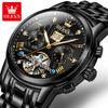 OLEVS Original Brand Luxury Tourbillon Watch for Men Stainless Steel Waterproof Luminous Date Business Mens Mechanical Watches