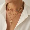 Imitation Crystal Flower Chain Clavicle Chain Metal Cross Tag Necklace Set