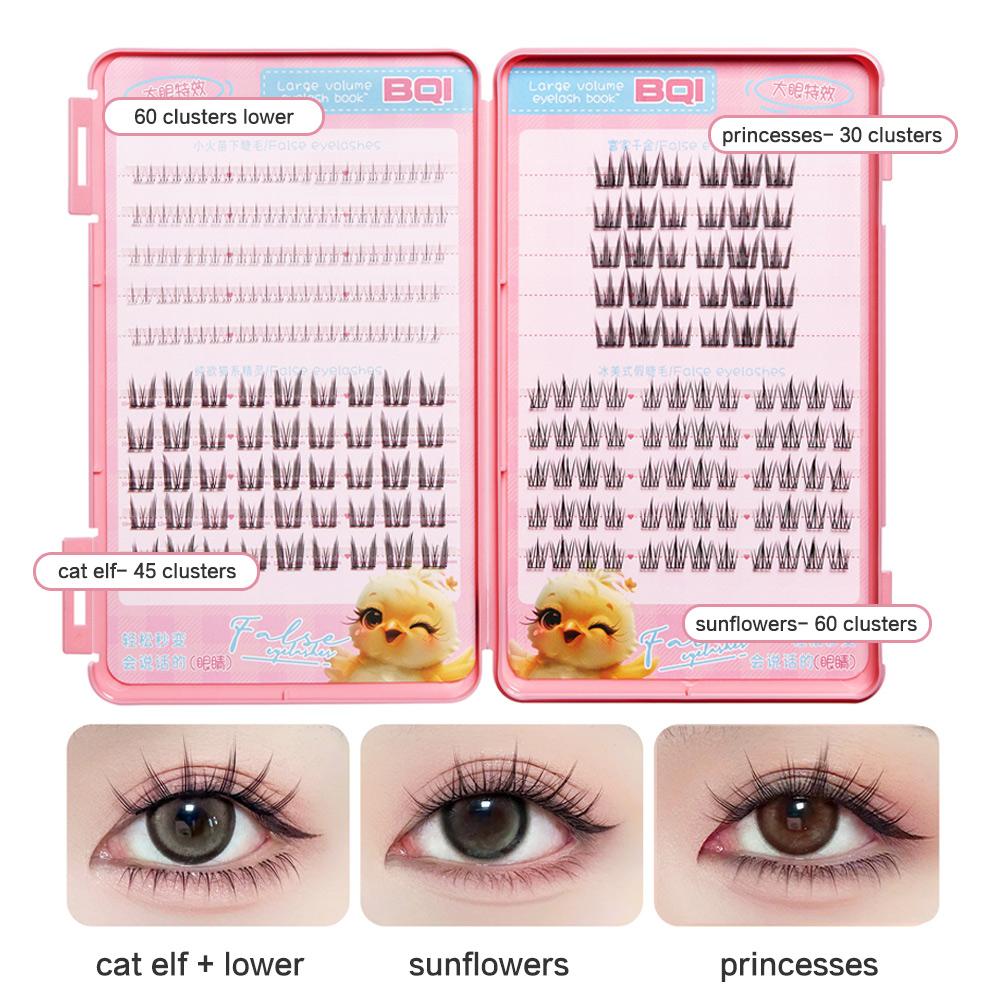 Single Cluster C-curled Large-capacity Eyelash Book, Stem 0.05MM, Length 7-12MM, Natural Magnified False Eyelashes