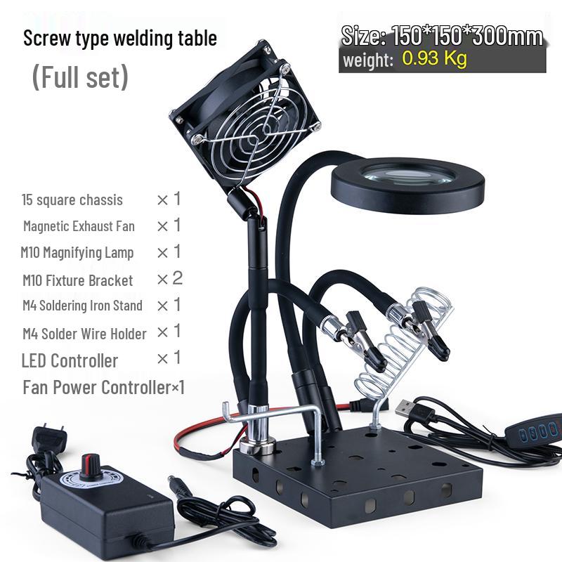 Pro Soldering Station Kit: Soldering Iron, Wire, Magnifying Lamp, Smoke Absorber, Magnetic Repair Tool