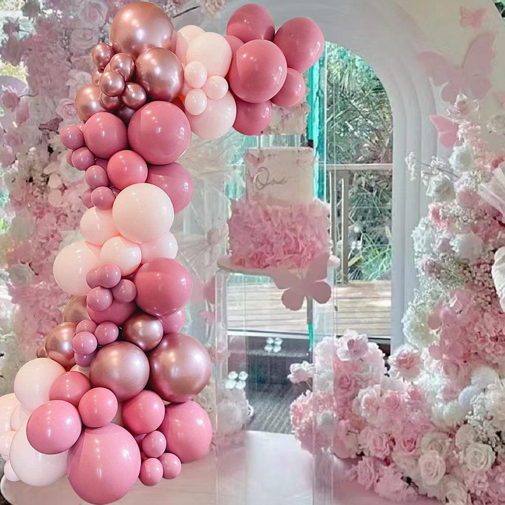 Lovely Pink Garland Arch Welcome 96Pcs  Party Balloon Valentines Day Anniversary Birthday Party Wedding Decorations Grand Event