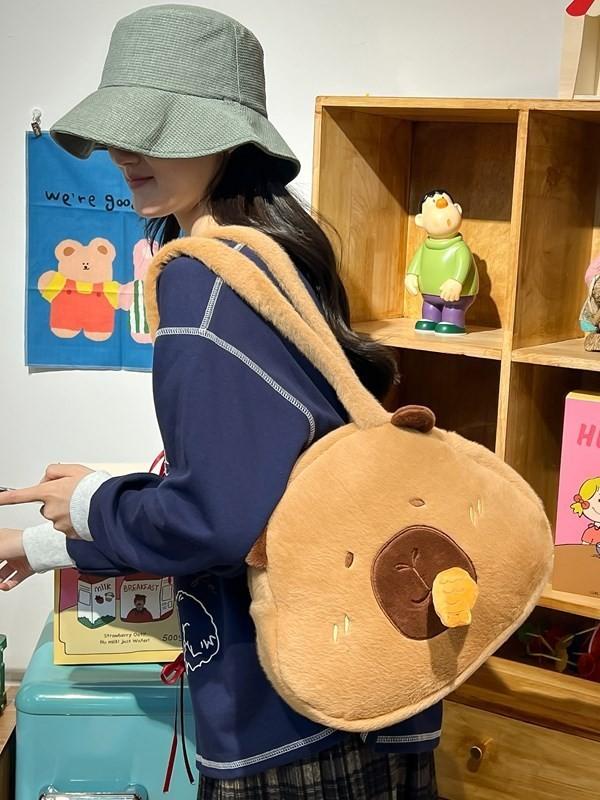 Plush Cat Shape Tote Bag With Zipper Closure For Casual Day Use