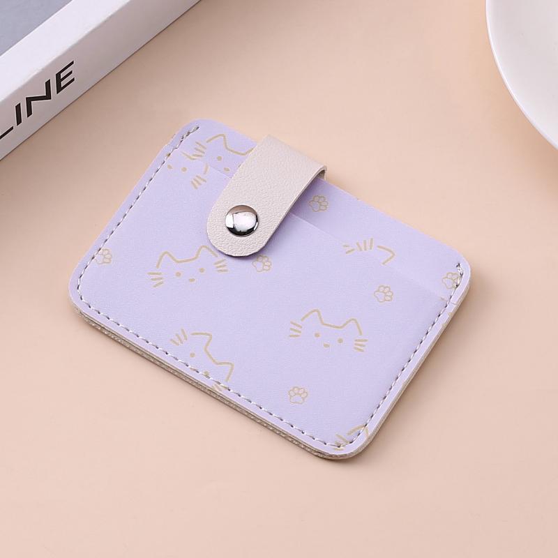 Cute Cat Print Card Holder Wallet For Women Girls Fashion Pu Leather Money Bags Mini Slim Coin Purse Portable Daily Gift