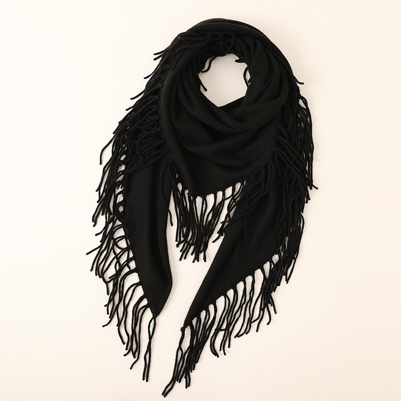 

Осень и зима новый однотонный теплый кашемировый вязаный треугольный платок с завязанными вручную ушками женская шаль 126cm чёрный