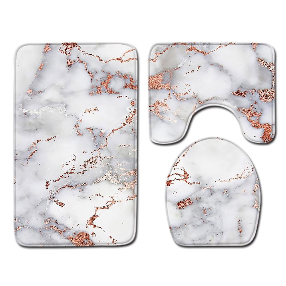 Marble Print Bathroom 3piece Set Nonslip Absorbent Bathroom Floor Mat Carpet Absorbent Shower Mat and Ushaped Carpet