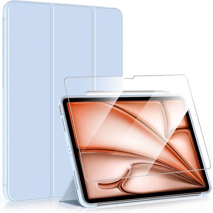 Coque + Verre Trempé - iPad Air 11 Pouces - Bleu - Antichoc - Support Pliable - Compatible M2/M3