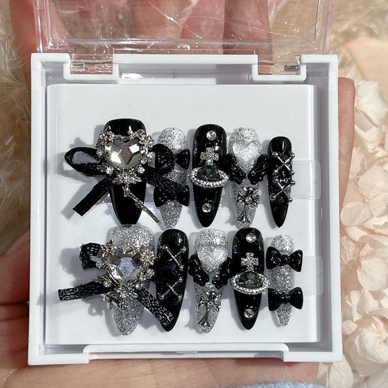 

Cats Artificial Nail Eye Love Bow Cross Long Style Manicure Wearable Nails XS