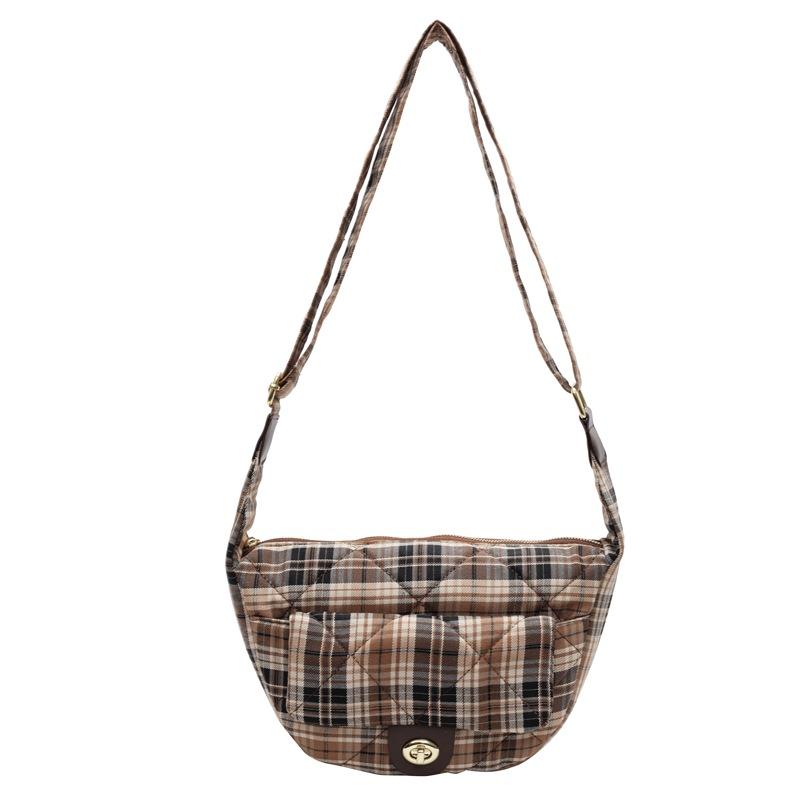 

Модная и повседневная сумка-тоут большой вместимости женская корейская версия ins трендовая клетчатая сумка через плечо 2025 зима новая сумка-мессенджер