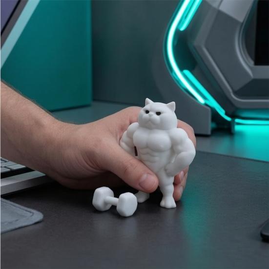 Muscle Cat Statue, 3D Printed Standing Muscular Cat Figurine, Funny Quirky Kitten Desk Ornament for Living Room, Bedroom, Office Desktop, Cabinet