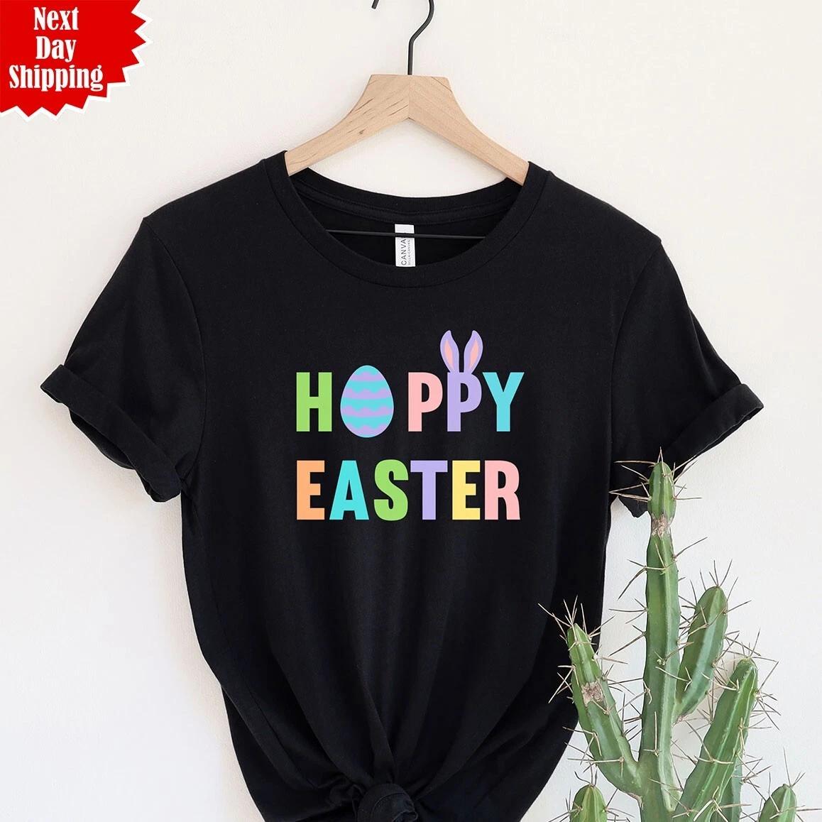 Hoppy Easter Egg T-Shirt Jesus Bunny Rabbit Printed Funny Pure Cotton Unisex Top 3XL