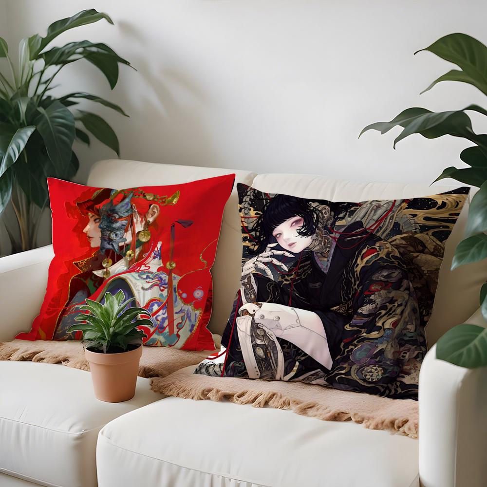 Japanese Style Anime Cartoon Art Pillow Case Anti-dustmite Pillow Invisible zipper silky short plush Sofa cushion cover
