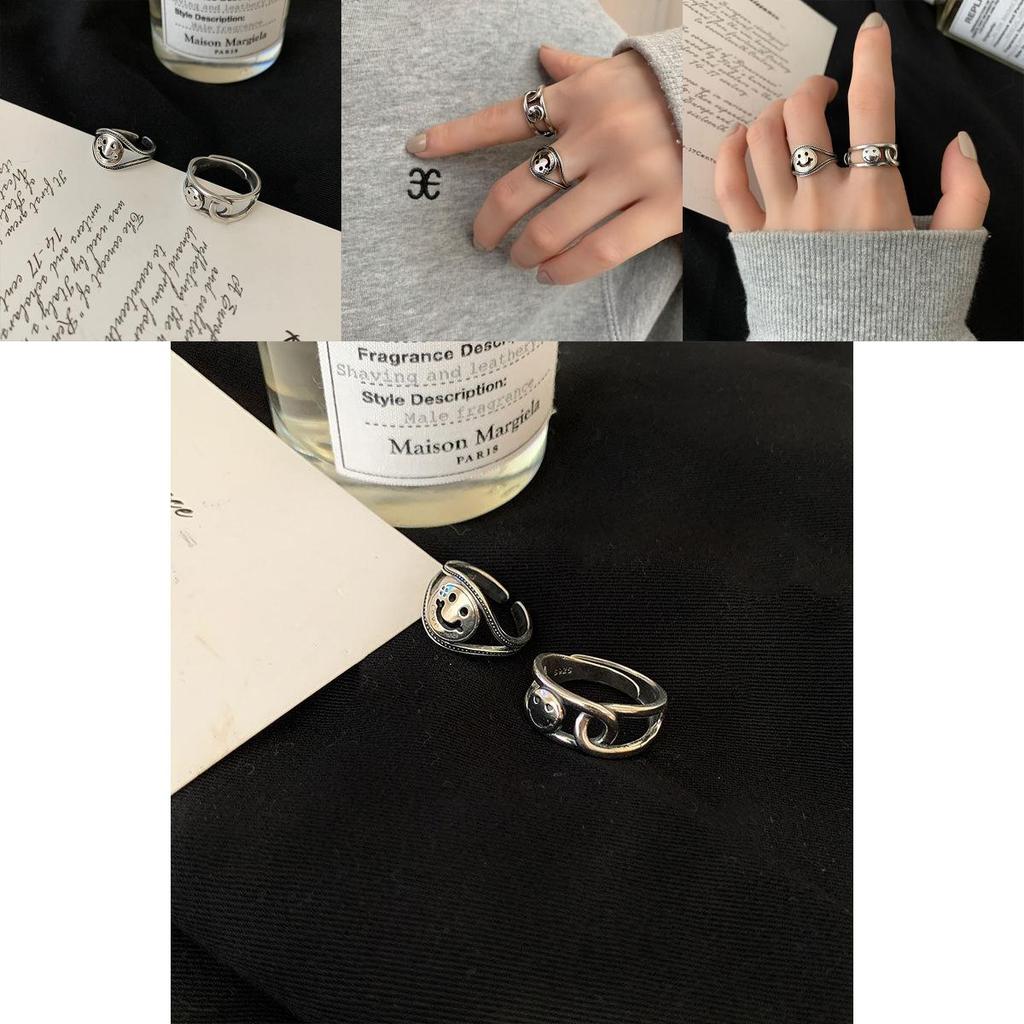 Retro Geometrisches Smiley-Gesicht Minimalistischer Ring Modischer 925er Echtsilber Für Damen